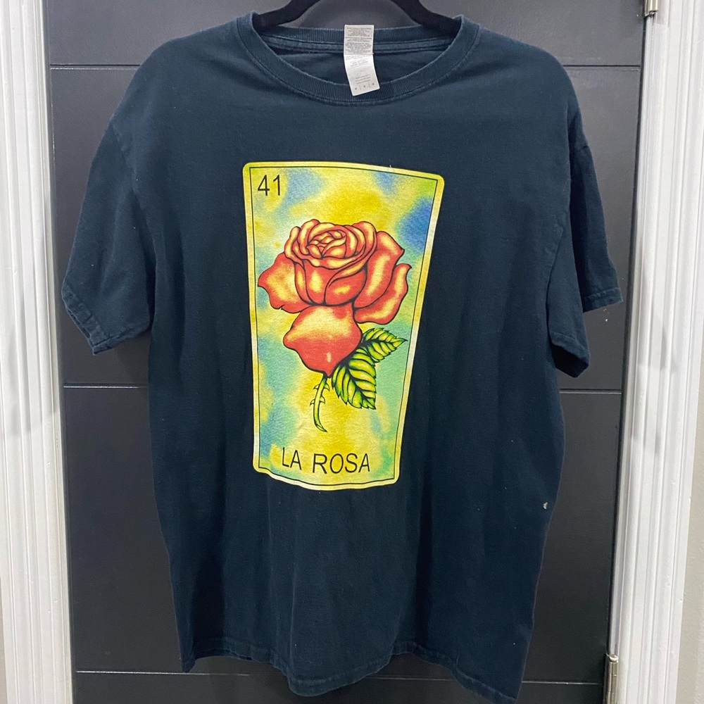 Medium black la Rosa loteria t shirt